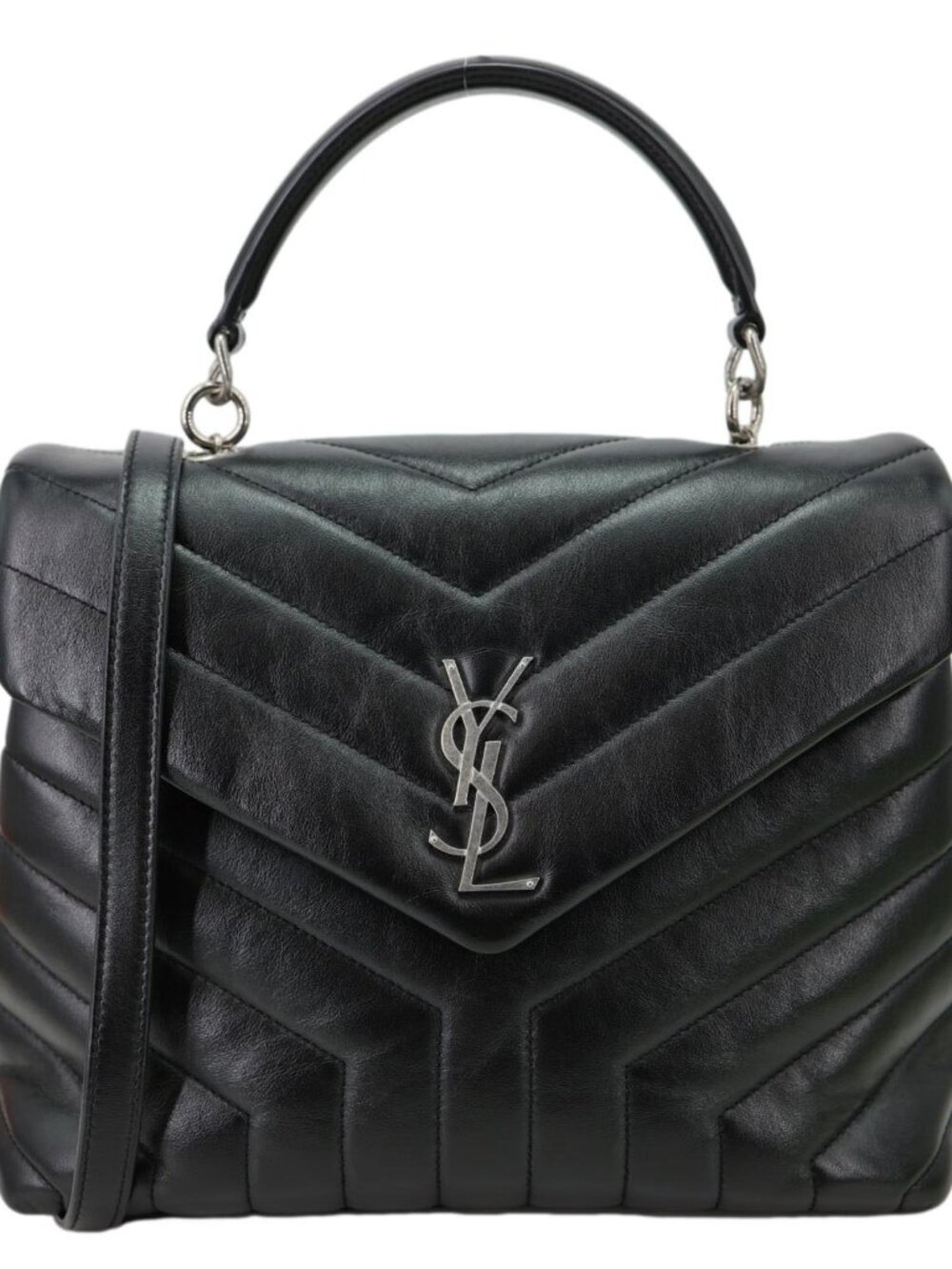 Yves Saint Laurent Loulou Quilted Leather Top Handle Shoulder Bag Black